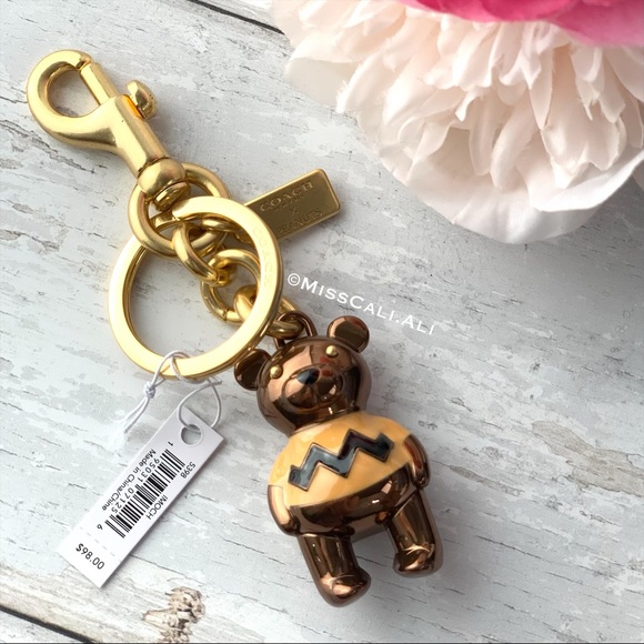 NWT COACH X Peanuts Charlie Brown Bear Charm Keychain for Bag - Picture 5 of 16